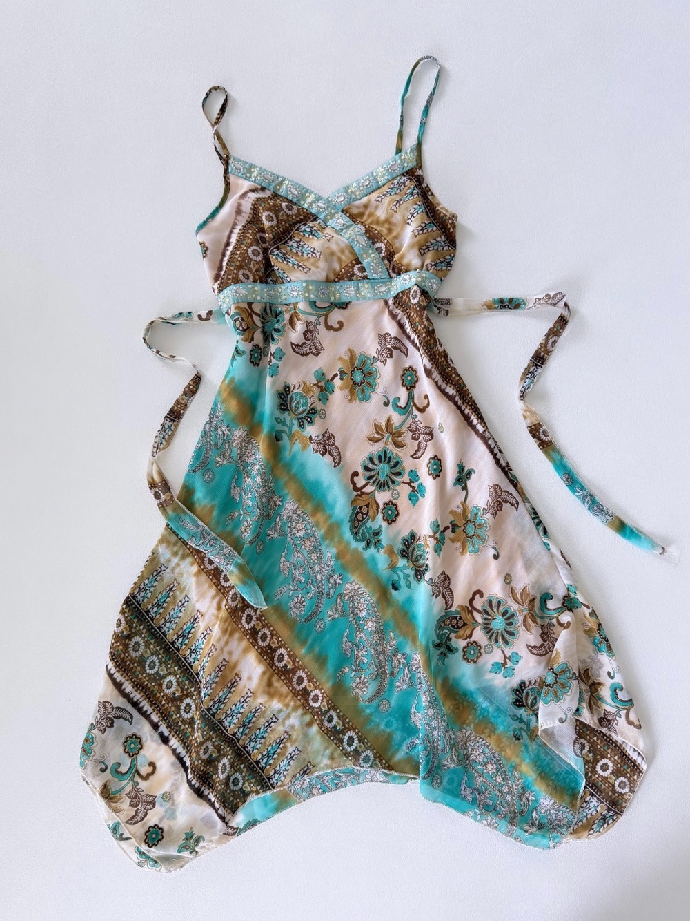 Vintage Y2K Limited Too Turquoise Paisley
Handkerchief Hem Dress - Picture 4 of 13
